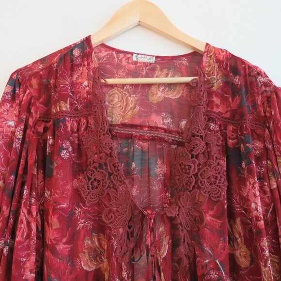 INTIMATELY FREE PEOPLE Away With Me Floral Lounge House Robe Sheer Boho Sz M/L - Picture 6 of 16